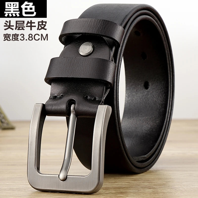 Belt Men's leather pin buckle Youth casual middle-aged Korean version belt Tide first layer real cowhide middle-aged