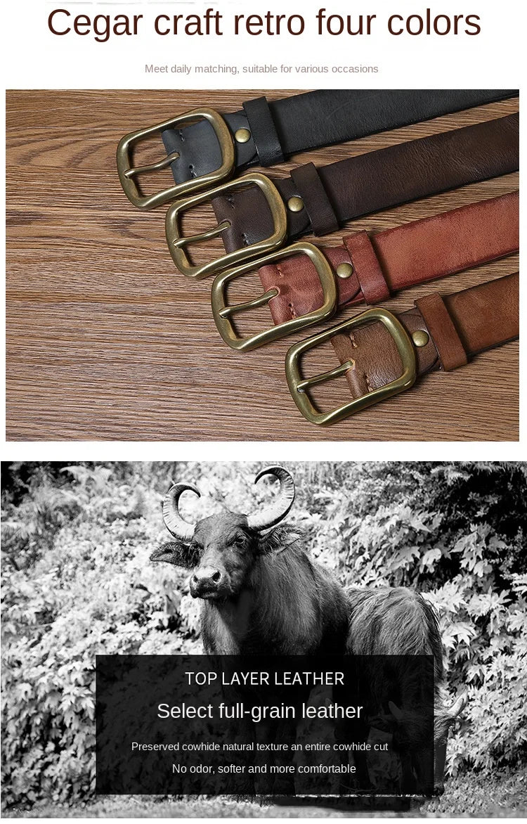 3.8CM Top Cow High Quality Genuine Leather Men's Fashion Copper Buckle Luxury Brand Jeans Belts for Men Business Male Belt