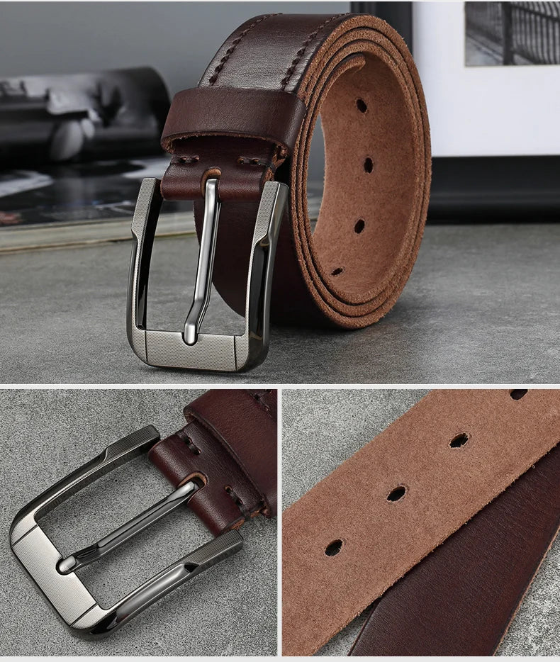 Belt men's genuine leather  pin buckle men's leather belt business middle-aged first layer real cowhide youth handmade belt