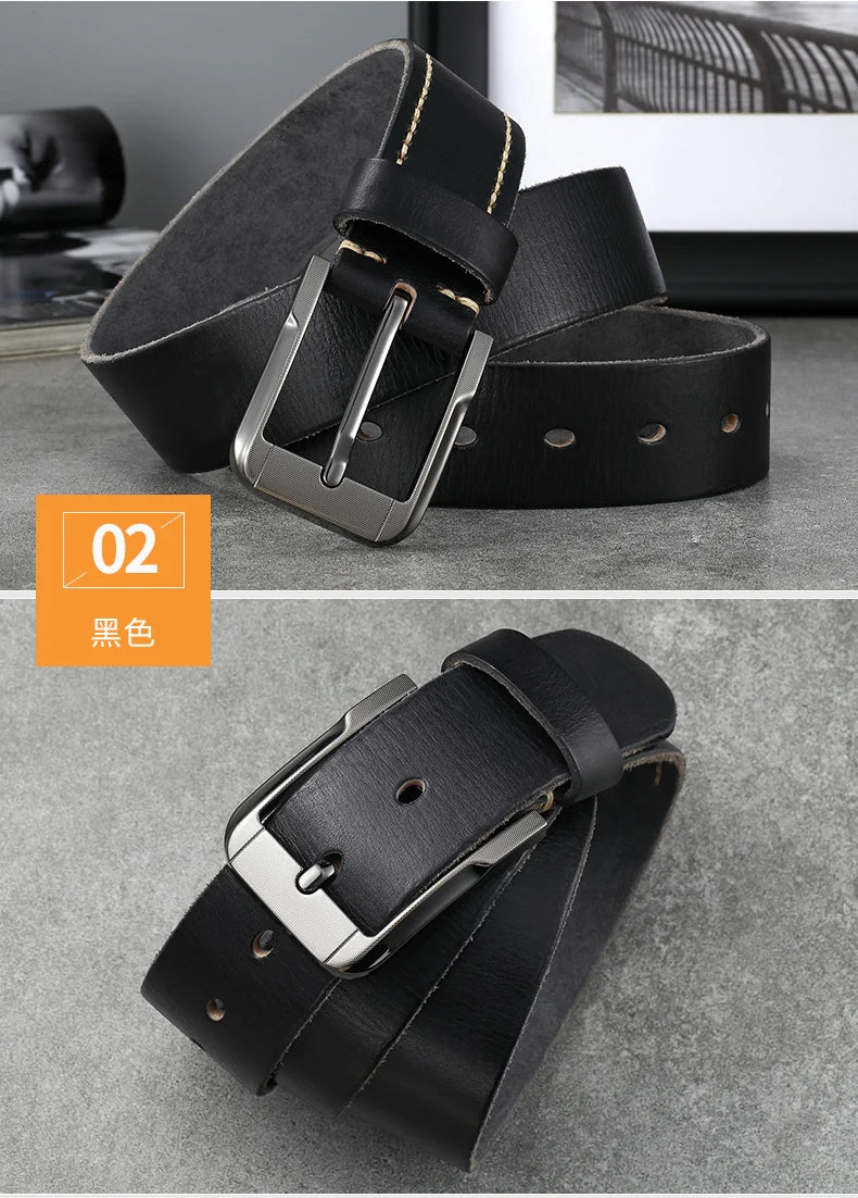 Belt men's genuine leather  pin buckle men's leather belt business middle-aged first layer real cowhide youth handmade belt