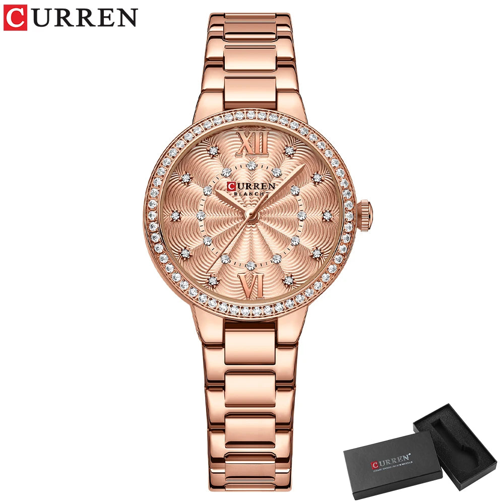 CURREN Women Watches Fashion Rose Gold Stainless Stain Steel Ladies Watch Waterproof Quarzt Wristwatch Romatic Girlfriend Gift