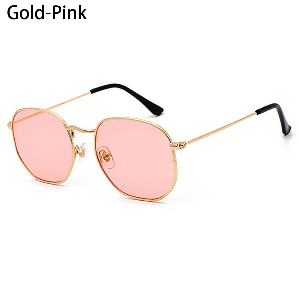 Men Women Unisex Glasses Metal Frame Driving Sun Glasses Summer UV400 Sunglasses Polygon Mirrored Lens Small Square Sunglasses