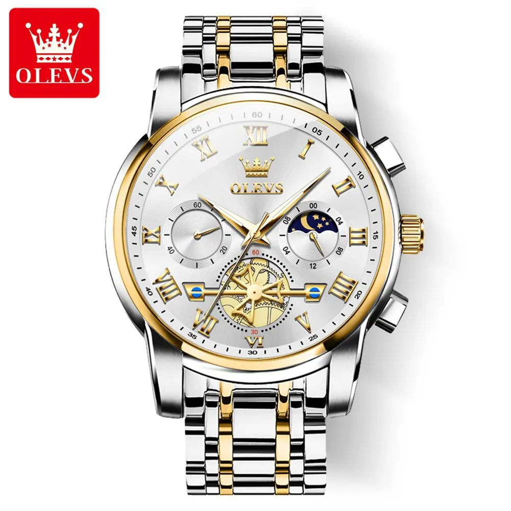 OLEVS Top Brand Mens Watches Classic Roman Scale Dial Luxury Wrist Watch for Man Original Quartz Waterproof Luminous Chronograph