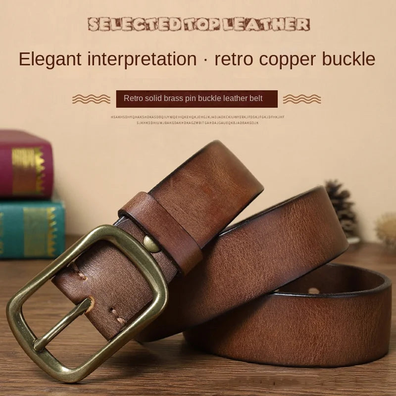 3.8CM Top Cow High Quality Genuine Leather Men's Fashion Copper Buckle Luxury Brand Jeans Belts for Men Business Male Belt