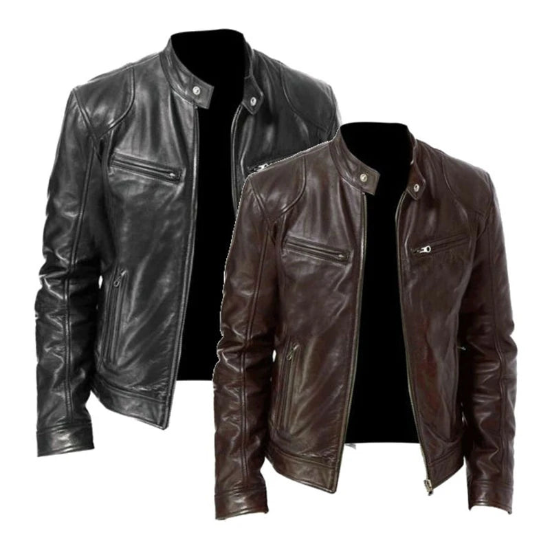 2024 Motorcycle Leather Jackets Man Casual Fashion Motorcycle Coat Slim Fit Lapel PU Jackets Autumn Anti-wind Leather Coat Male