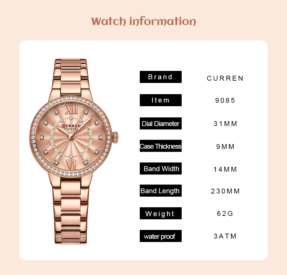 CURREN Women Watches Fashion Rose Gold Stainless Stain Steel Ladies Watch Waterproof Quarzt Wristwatch Romatic Girlfriend Gift