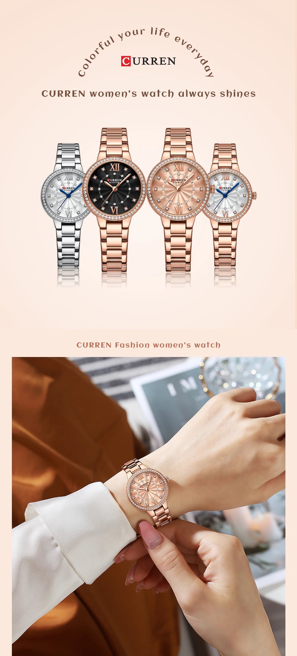 CURREN Women Watches Fashion Rose Gold Stainless Stain Steel Ladies Watch Waterproof Quarzt Wristwatch Romatic Girlfriend Gift