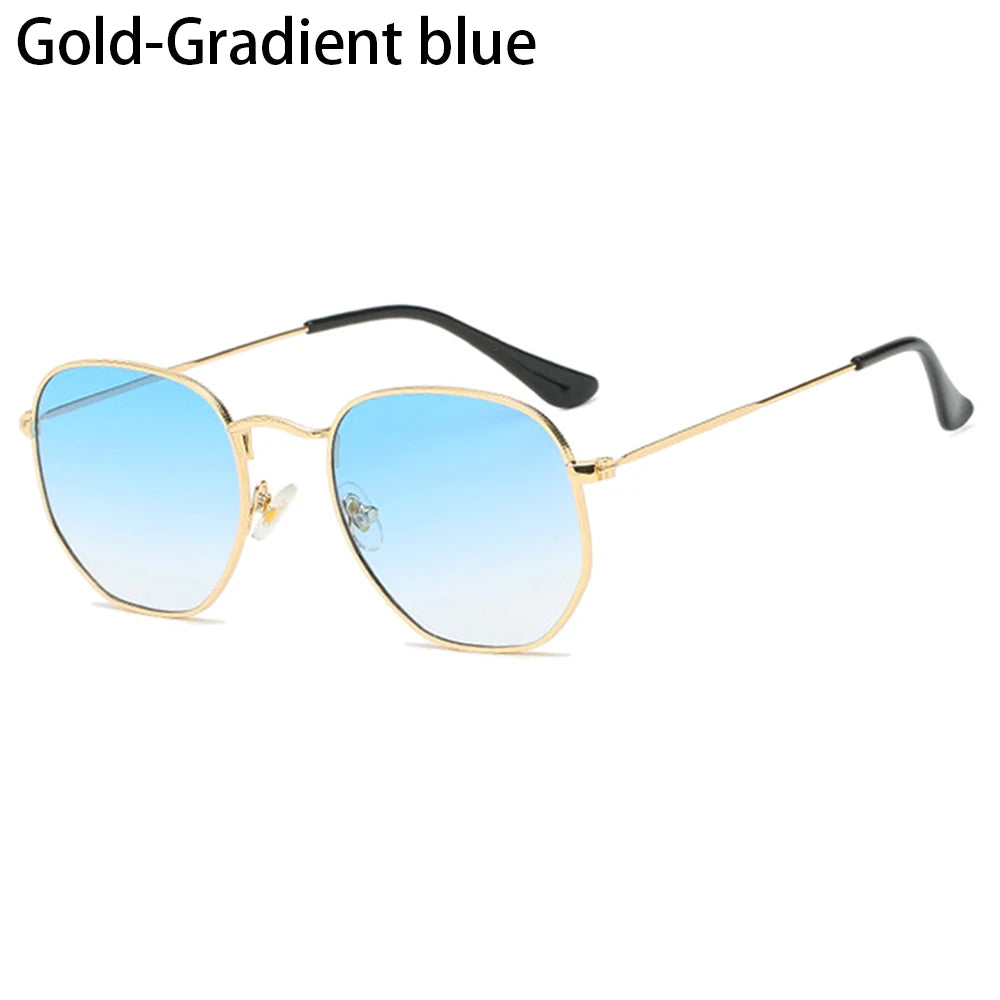 Men Women Unisex Glasses Metal Frame Driving Sun Glasses Summer UV400 Sunglasses Polygon Mirrored Lens Small Square Sunglasses