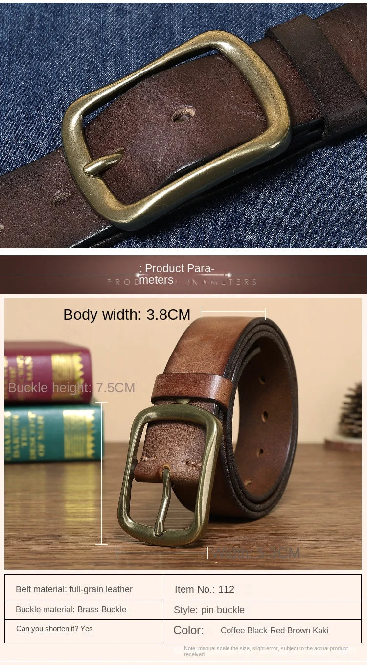 3.8CM Top Cow High Quality Genuine Leather Men's Fashion Copper Buckle Luxury Brand Jeans Belts for Men Business Male Belt