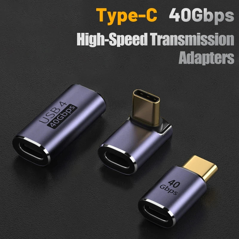 USB Type-C Adapter For Macbook, 90 Degree Quick Charge Converter Male To Female 100W 40gbps PD Data Transfer