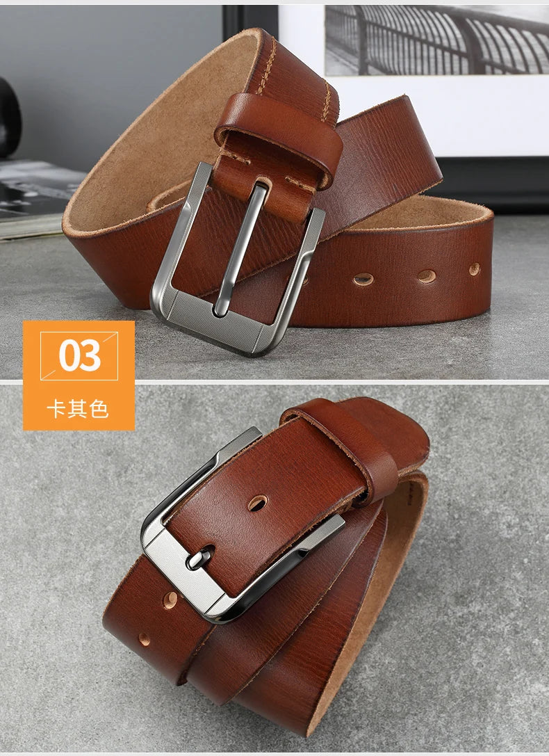 Belt men's genuine leather  pin buckle men's leather belt business middle-aged first layer real cowhide youth handmade belt