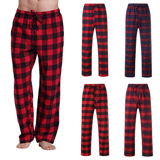 Fashion Men'S Trousers Casual Plaid Soft Breathable Loose Sport Plaid Pajama Pants Red Pantalones Cargo Straight Outdoor Pant