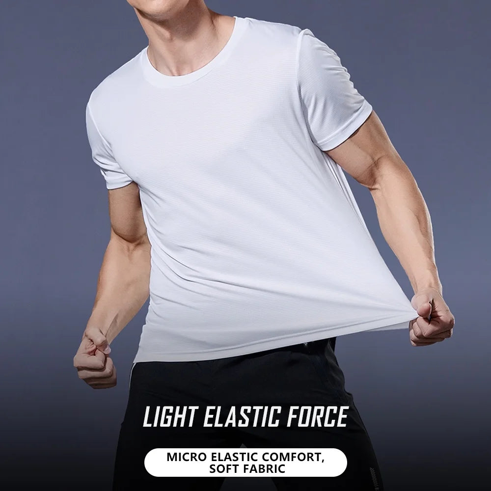 Summer High Elastic t-Shirt Men Breathable Ice Silk t Shirt Short Sleeve Casual Tops Quick Dry Gym Running Shirt Male Clothing