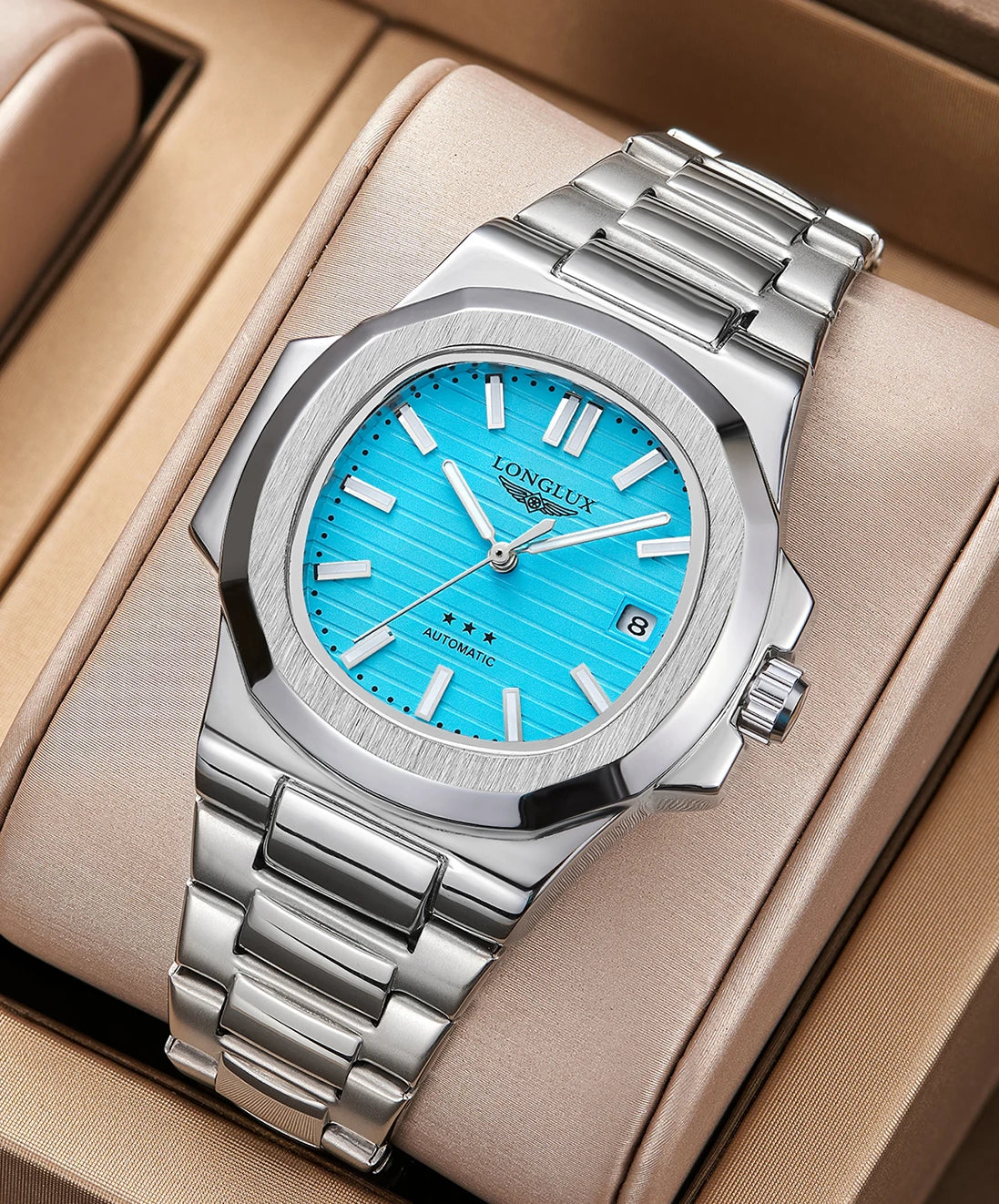 LONGLUX automatic watch business luxury mechanical wristwatches  wholesale steel date waterproof mens watch men gift