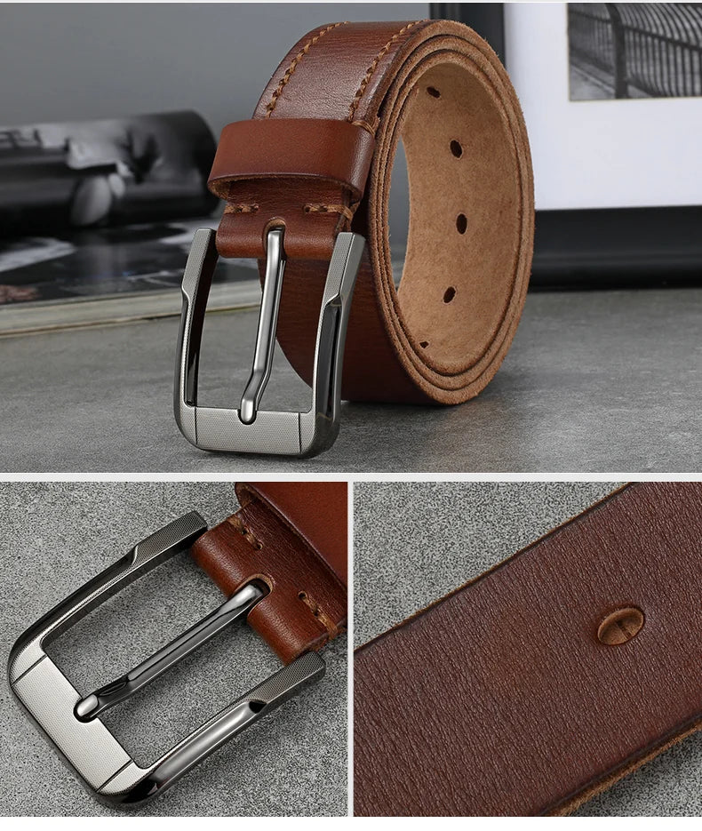 Belt men's genuine leather  pin buckle men's leather belt business middle-aged first layer real cowhide youth handmade belt