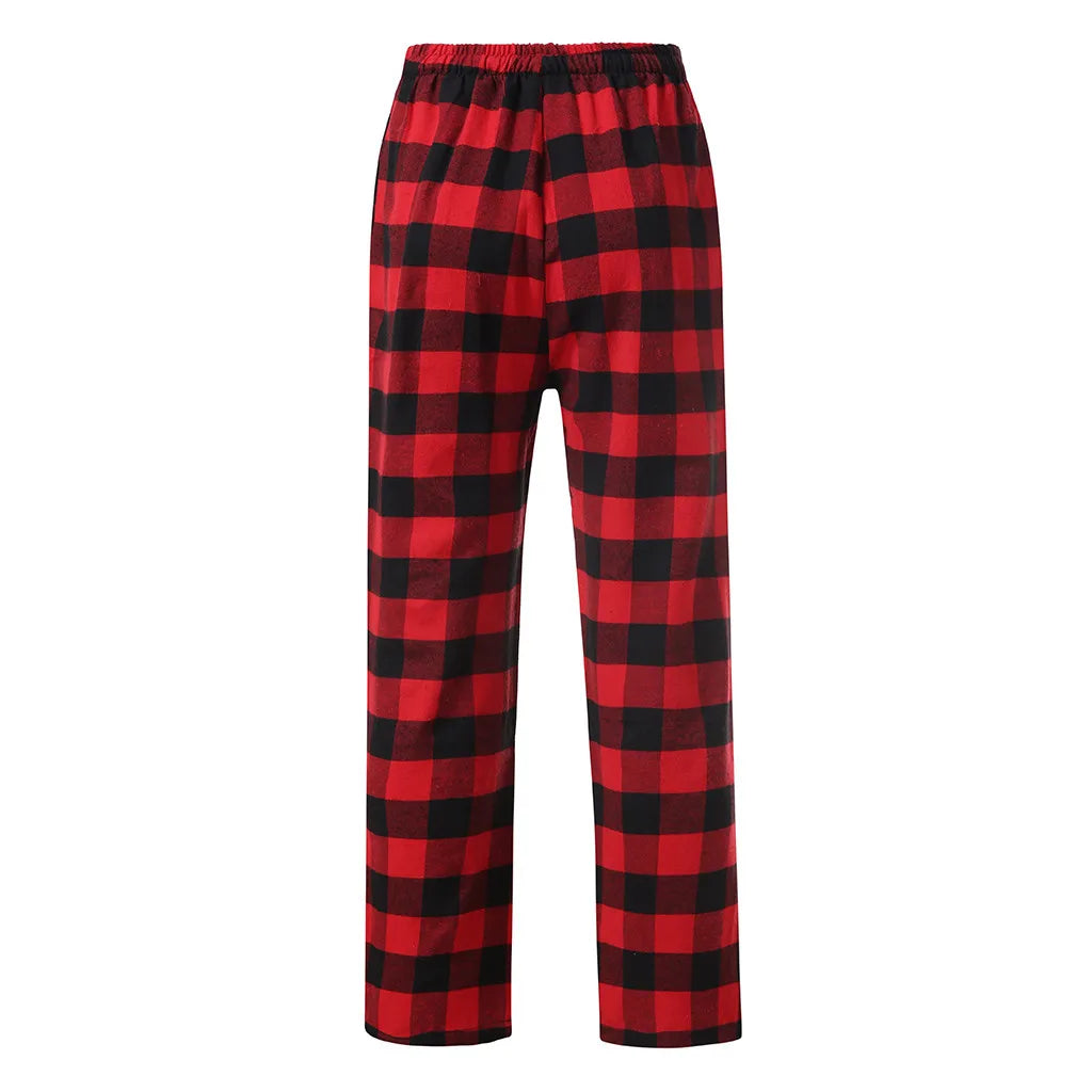 Fashion Men'S Trousers Casual Plaid Soft Breathable Loose Sport Plaid Pajama Pants Red Pantalones Cargo Straight Outdoor Pant