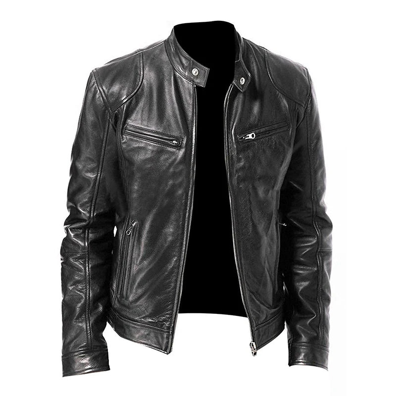 2024 Motorcycle Leather Jackets Man Casual Fashion Motorcycle Coat Slim Fit Lapel PU Jackets Autumn Anti-wind Leather Coat Male