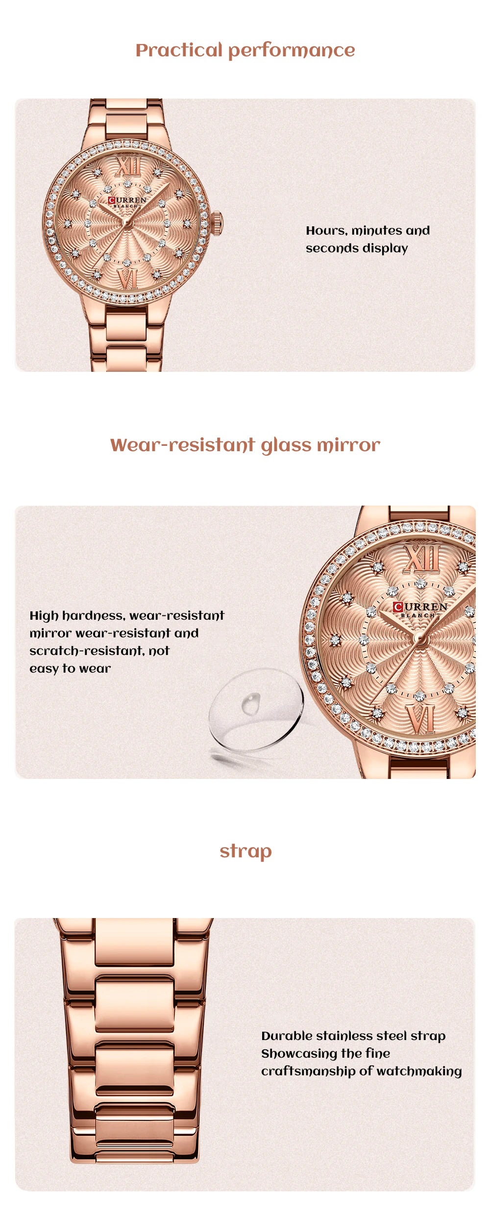 CURREN Women Watches Fashion Rose Gold Stainless Stain Steel Ladies Watch Waterproof Quarzt Wristwatch Romatic Girlfriend Gift