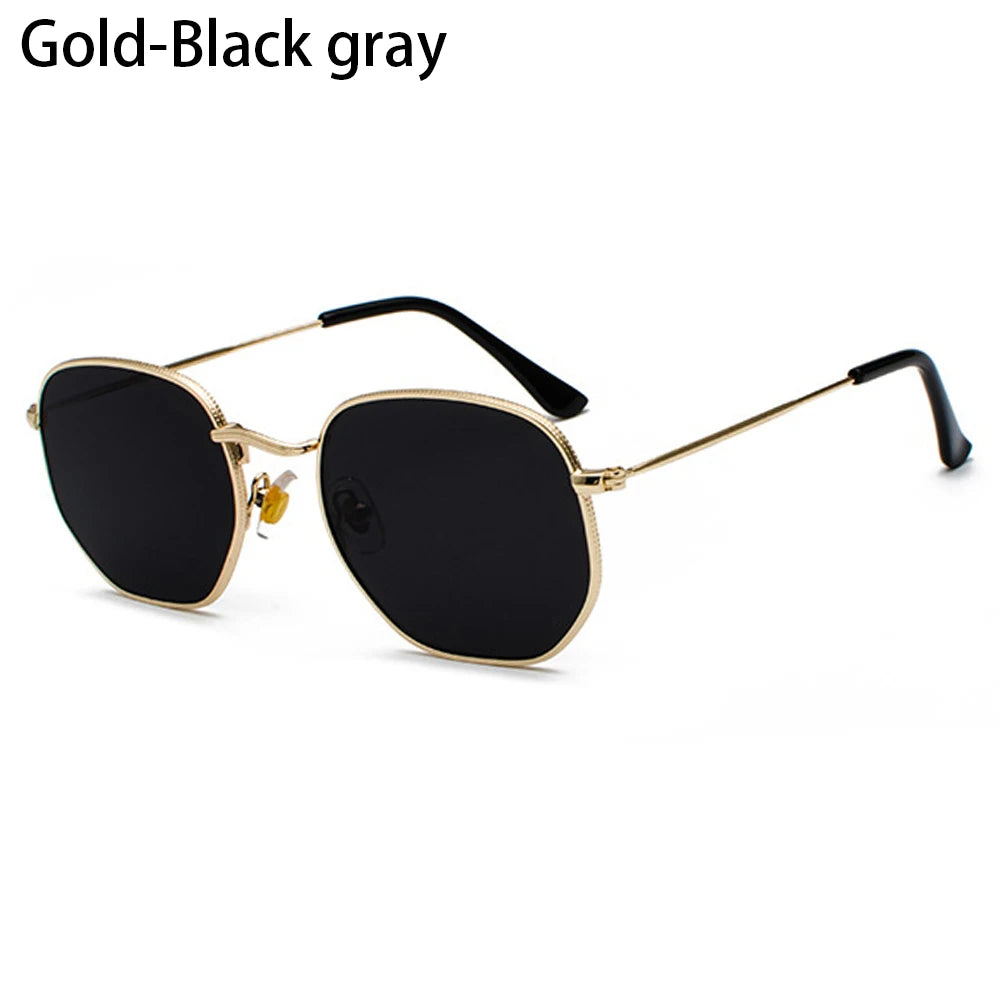 Men Women Unisex Glasses Metal Frame Driving Sun Glasses Summer UV400 Sunglasses Polygon Mirrored Lens Small Square Sunglasses