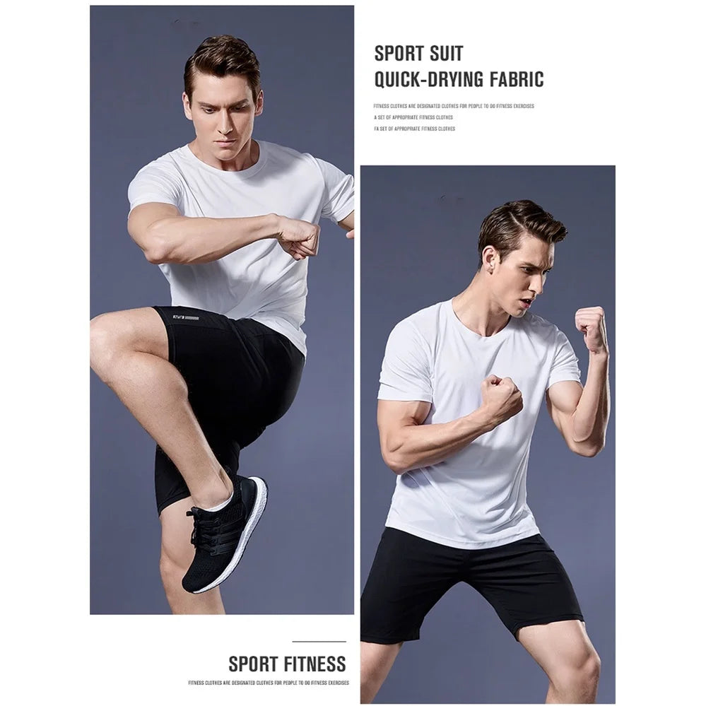 Summer High Elastic t-Shirt Men Breathable Ice Silk t Shirt Short Sleeve Casual Tops Quick Dry Gym Running Shirt Male Clothing