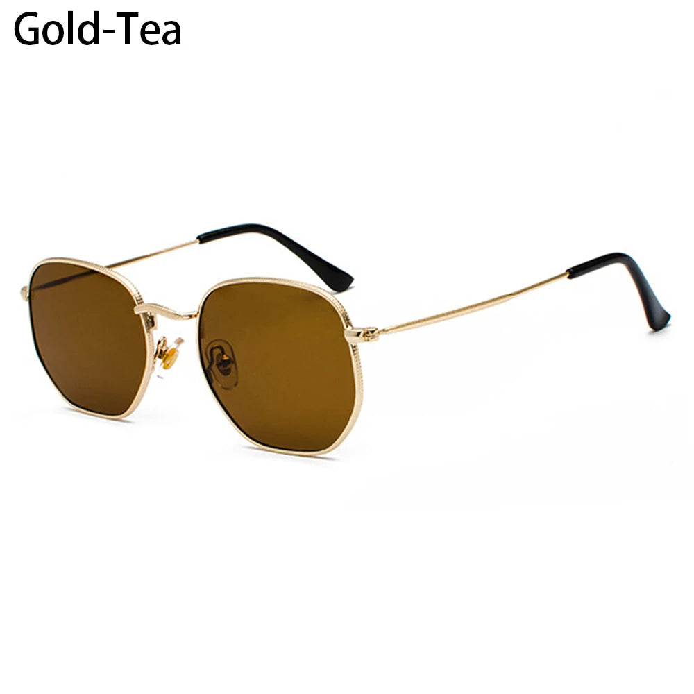 Men Women Unisex Glasses Metal Frame Driving Sun Glasses Summer UV400 Sunglasses Polygon Mirrored Lens Small Square Sunglasses