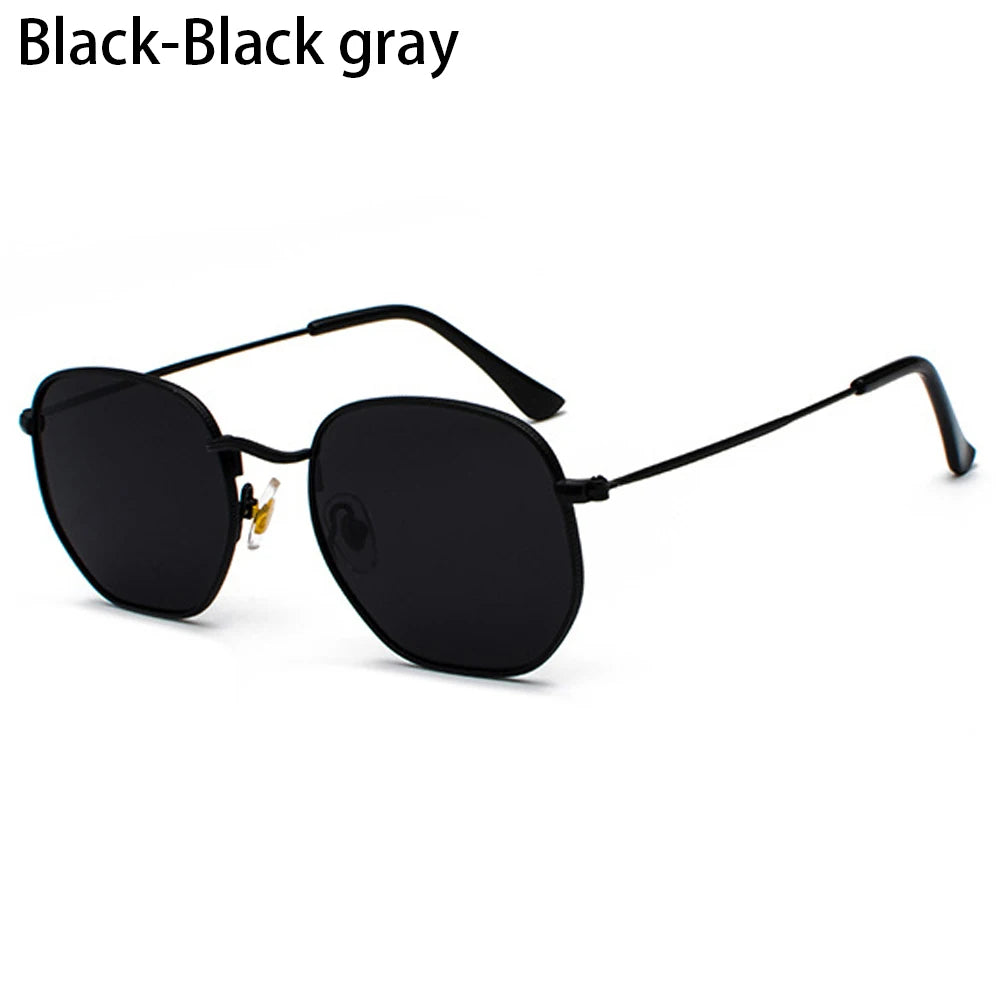 Men Women Unisex Glasses Metal Frame Driving Sun Glasses Summer UV400 Sunglasses Polygon Mirrored Lens Small Square Sunglasses