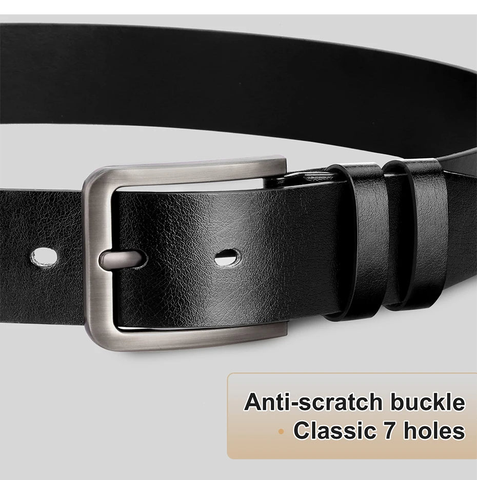 Maikun Fashion Men's Anti Scratch Alloy Pin Buckle Belt Casual Classic 7 Holes PU Belt Business Suit Belt Jeans Waistband