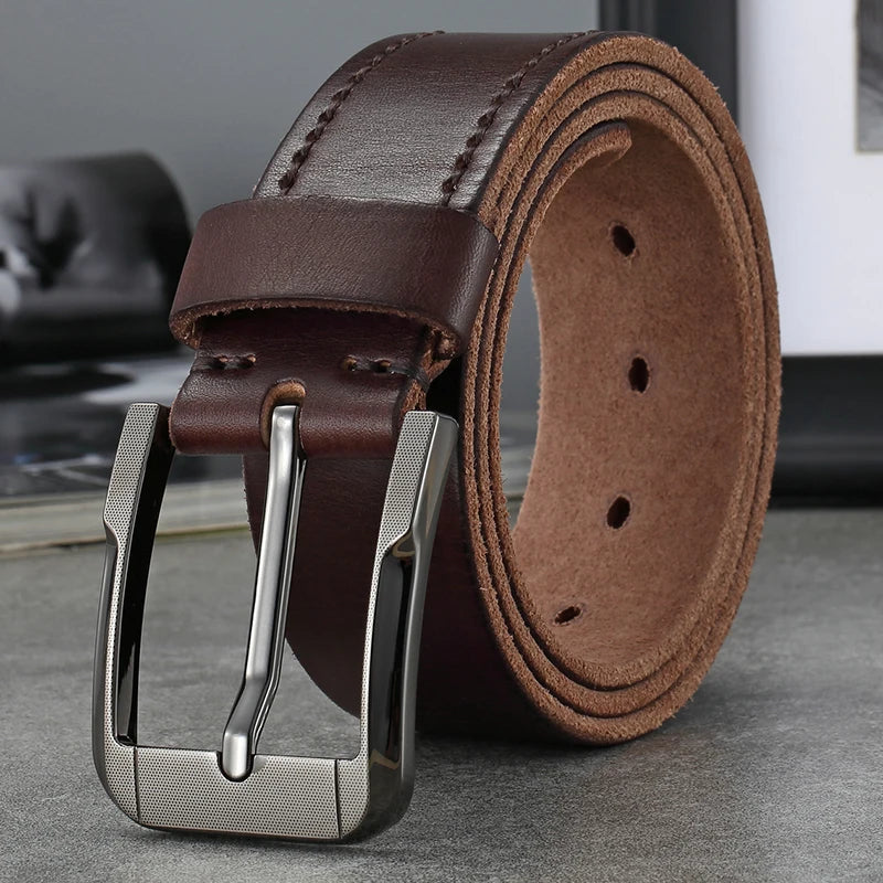 Belt men's genuine leather  pin buckle men's leather belt business middle-aged first layer real cowhide youth handmade belt