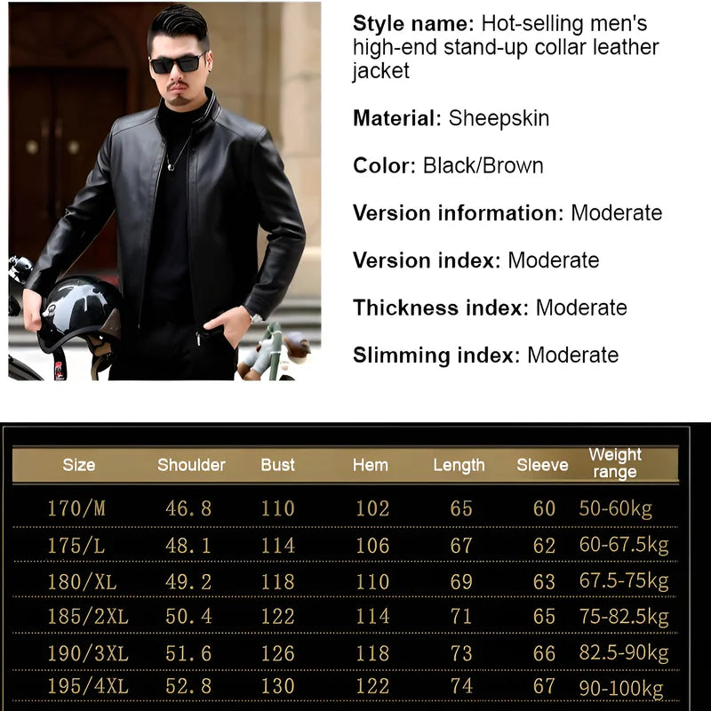 Men's Leather Jacket Stand Collar Jacket Men's Casual PU Leather Jacket Casual Men's Pu Leather Jacket Middleaged Men's Jacket