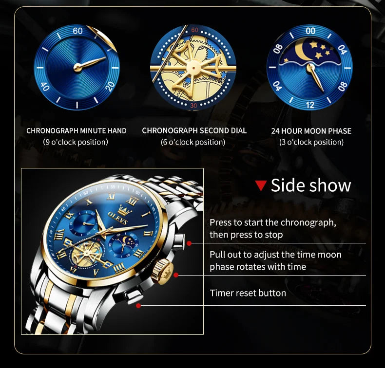 OLEVS Top Brand Mens Watches Classic Roman Scale Dial Luxury Wrist Watch for Man Original Quartz Waterproof Luminous Chronograph