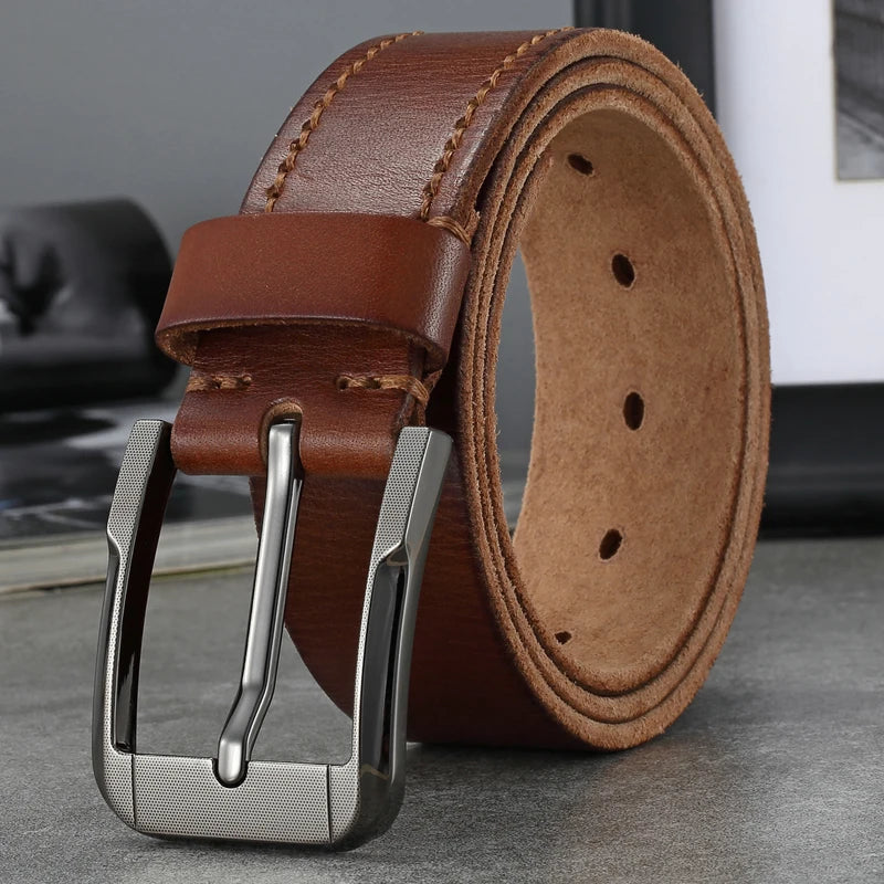 Belt men's genuine leather  pin buckle men's leather belt business middle-aged first layer real cowhide youth handmade belt