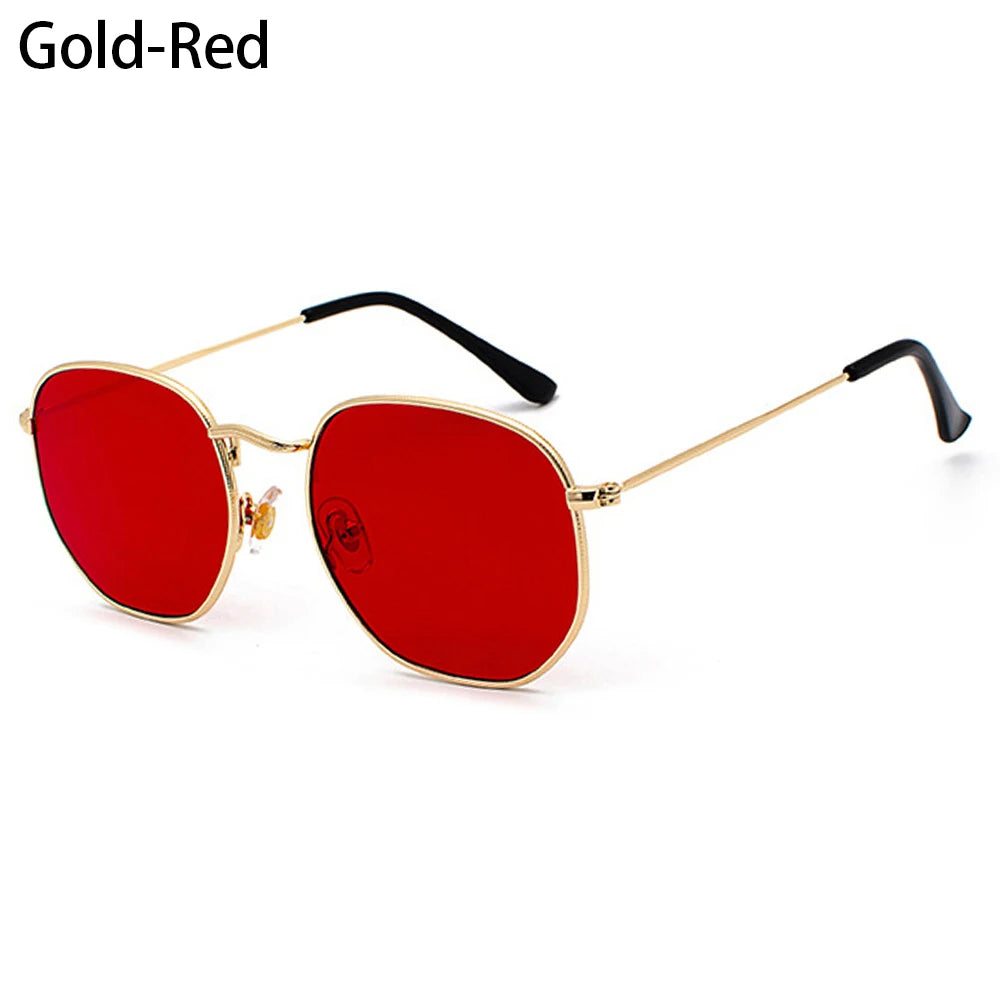 Men Women Unisex Glasses Metal Frame Driving Sun Glasses Summer UV400 Sunglasses Polygon Mirrored Lens Small Square Sunglasses