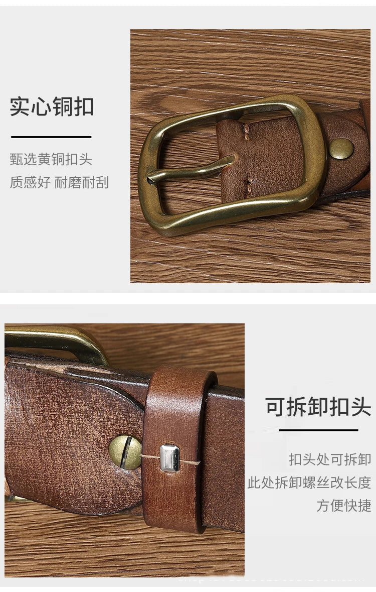 3.8CM Top Cow High Quality Genuine Leather Men's Fashion Copper Buckle Luxury Brand Jeans Belts for Men Business Male Belt