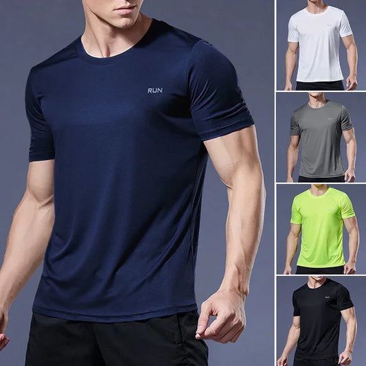 Summer High Elastic t-Shirt Men Breathable Ice Silk t Shirt Short Sleeve Casual Tops Quick Dry Gym Running Shirt Male Clothing