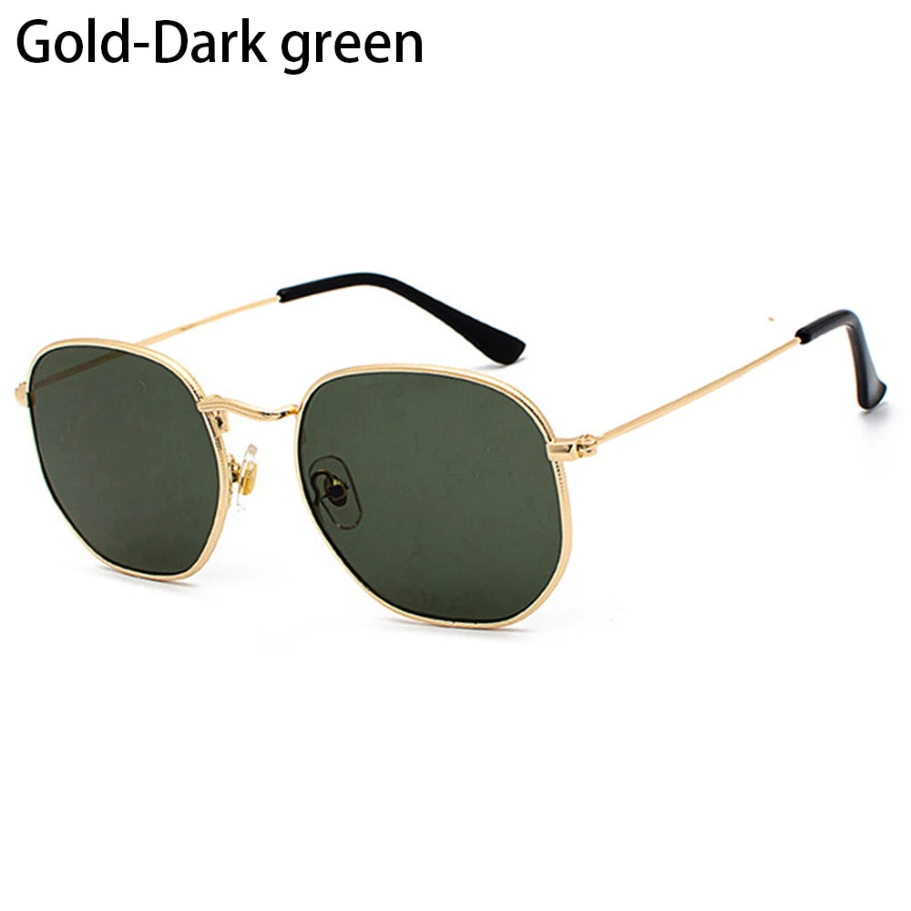 Men Women Unisex Glasses Metal Frame Driving Sun Glasses Summer UV400 Sunglasses Polygon Mirrored Lens Small Square Sunglasses