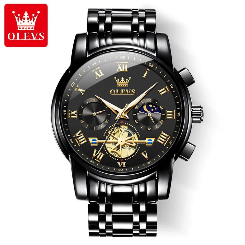 OLEVS Top Brand Mens Watches Classic Roman Scale Dial Luxury Wrist Watch for Man Original Quartz Waterproof Luminous Chronograph