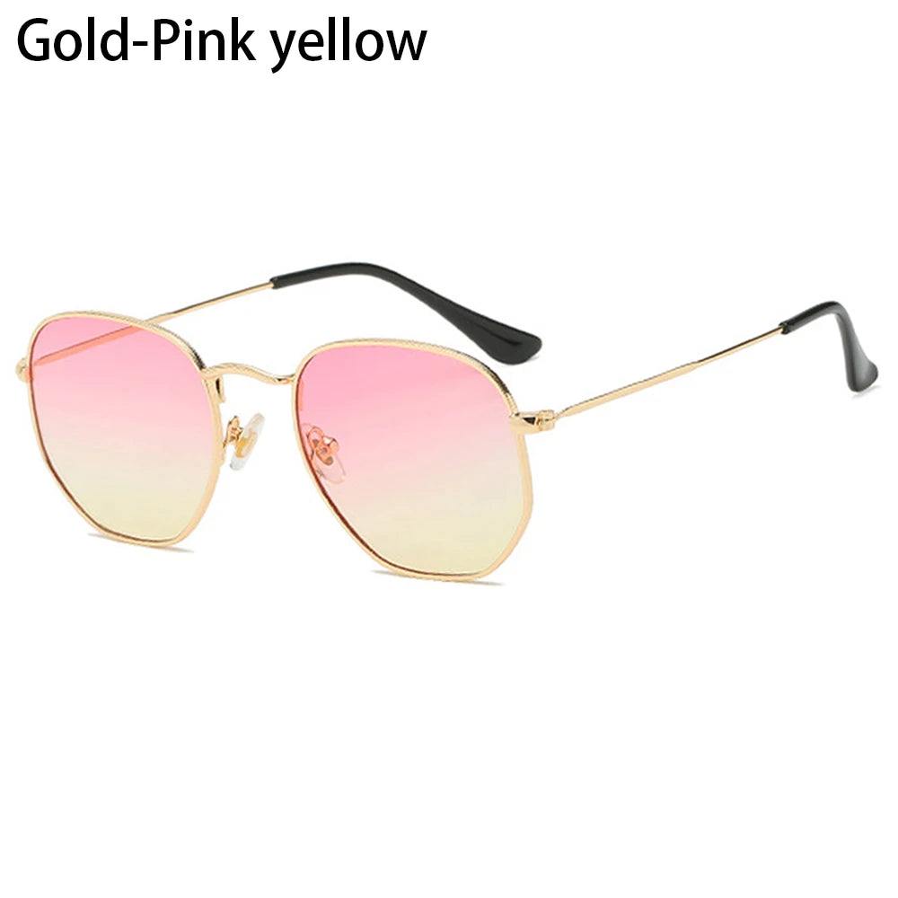 Men Women Unisex Glasses Metal Frame Driving Sun Glasses Summer UV400 Sunglasses Polygon Mirrored Lens Small Square Sunglasses